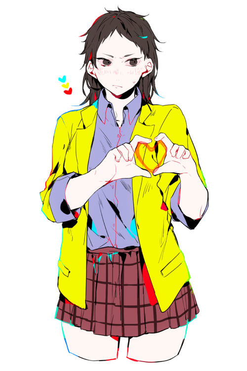 1girl, black_eyes, black_hair, blazer, blue_shirt, blush, character_request, closed_mouth