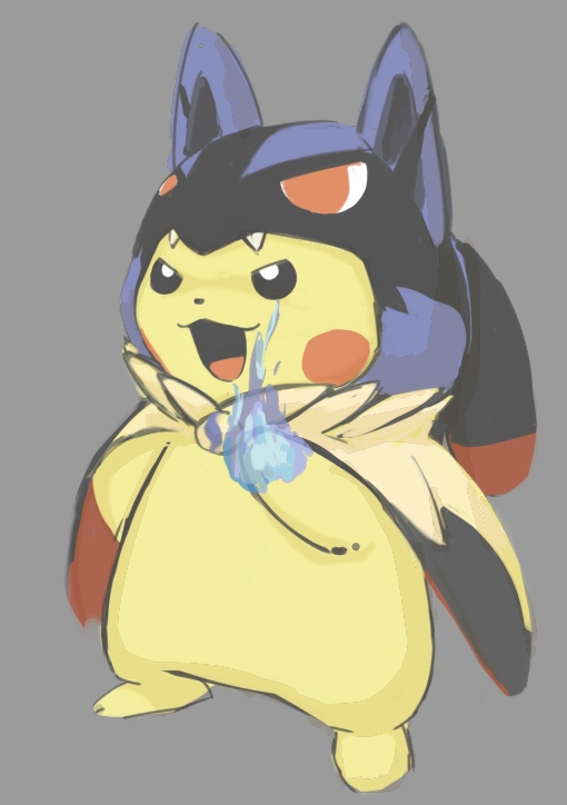 artist_request, cape, clothed_pokemon, cosplay, fire, full_body, hood, lucario