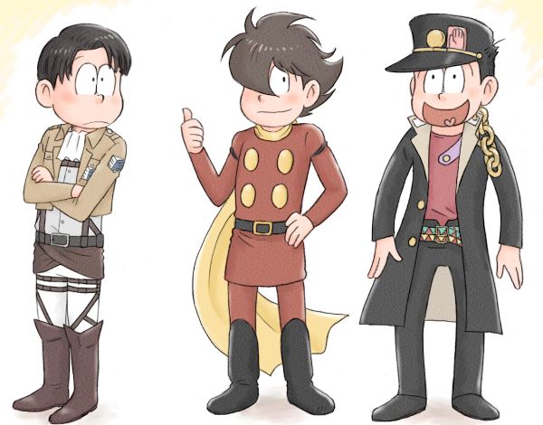 3boys, :<, brown_hair, cyborg_009, gakuran, hair_over_one_eye, hat, heart