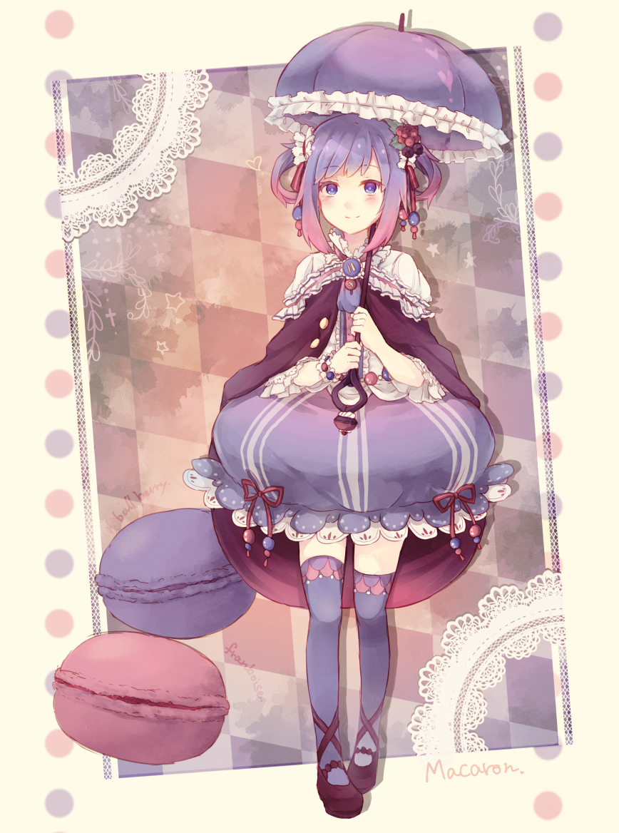 1girl, argyle, argyle_background, black_shoes, blouse, blue_eyes, blue_hair, blue_legwear