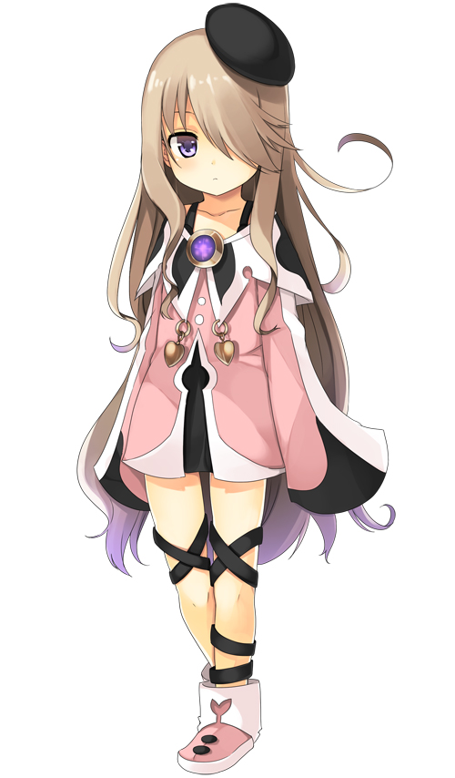 1girl, brown_hair, hair_over_one_eye, hat, long_hair, looking_at_viewer, mahcdai, original