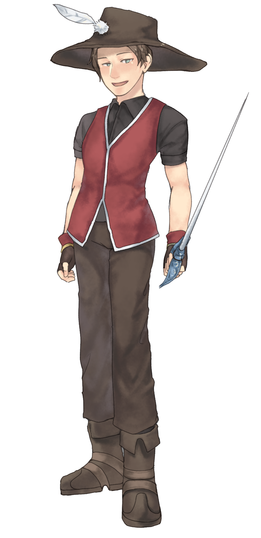 1boy, ankle_boots, boots, brown_boots, collared_shirt, final_fantasy, full_body, green_eyes