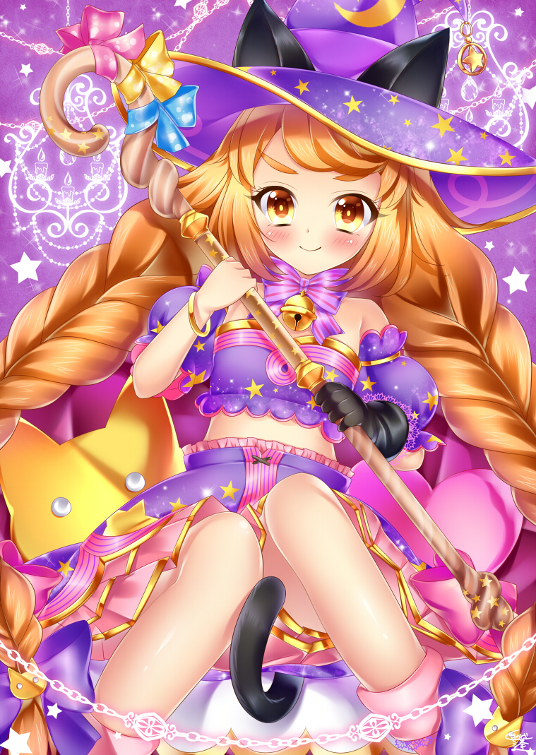 1girl, animal_ears, black_gloves, blue_bow, bow, bracelet, braid, brown_eyes