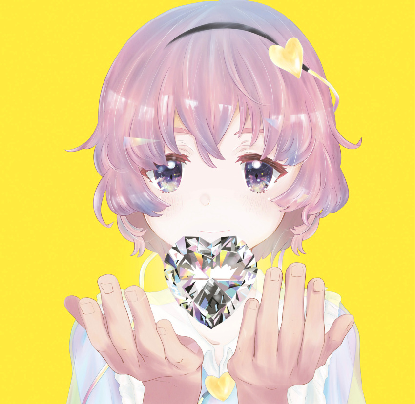 1girl, blush, diamond, hands, headband, heart, highres, komeiji_satori
