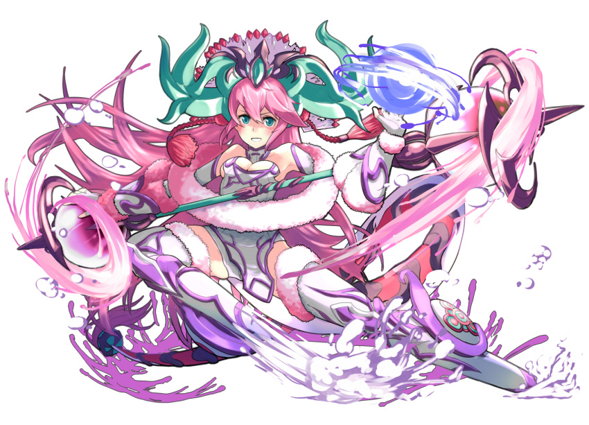 1girl, blue_eyes, breasts, character_request, green_eyes, hogi, horns, long_hair