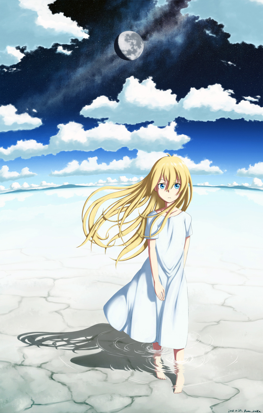 1girl, 2012, absurdres, blonde_hair, blue_eyes, dated, dress, highres