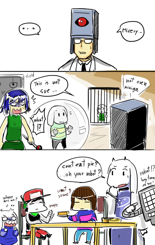..., 4boys, 4girls, asriel_dreemurr, balrog_(doukutsu_monogatari), baseball_cap, black_hair, blue_hair