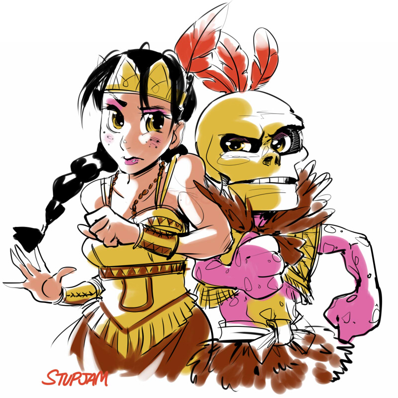 banjo-kazooie, braid, humba_wumba_(banjo-kazooie), mumbo_jumbo_(banjo-kazooie), native_american, pink_skin, skull