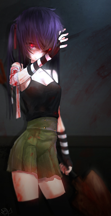 1girl, anchovy_(artist), bandages, blood, ebisuzawa_kurumi, fingerless_gloves, gakkou_gurashi!, gloves