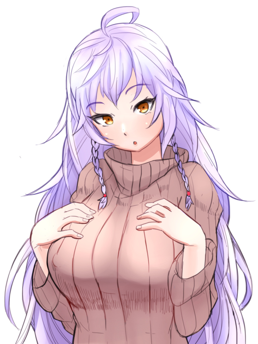 amidatto, braid, brown_eyes, granblue_fantasy, highres, lavender_hair, ribbed_sweater, silva_(granblue_fantasy)