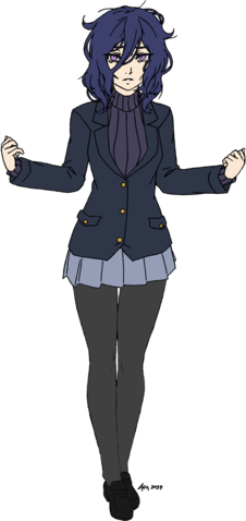 1girl, black_hair, lowres, oka_ruto, pantyhose, skirt, yandere_simulator