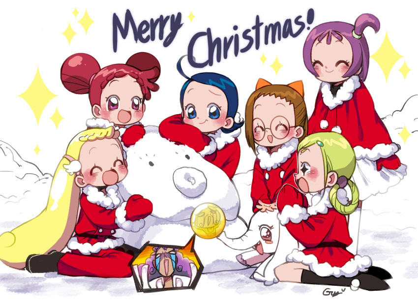 artist_request, asuka_momoko, blonde_hair, blush, christmas, elephant, fujiwara_hazuki, harukaze_doremi