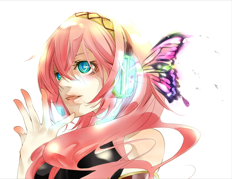 butterfly_wings, headphones, headset, long_hair, magnet_(vocaloid), megurine_luka, pink_hair, sakurai