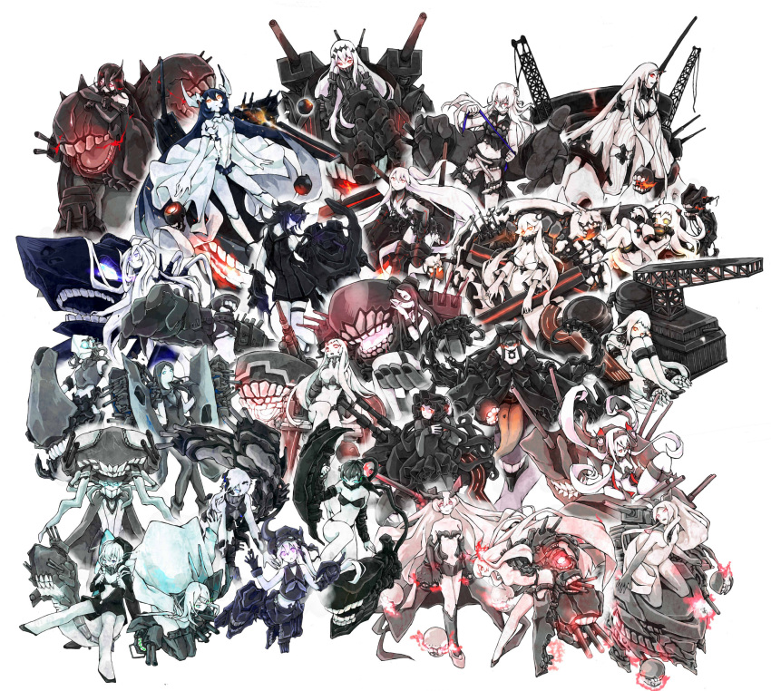 6+girls, :d, ahoge, air_defense_hime, aircraft_carrier_hime, aircraft_carrier_water_oni, airfield_hime, anchorage_hime