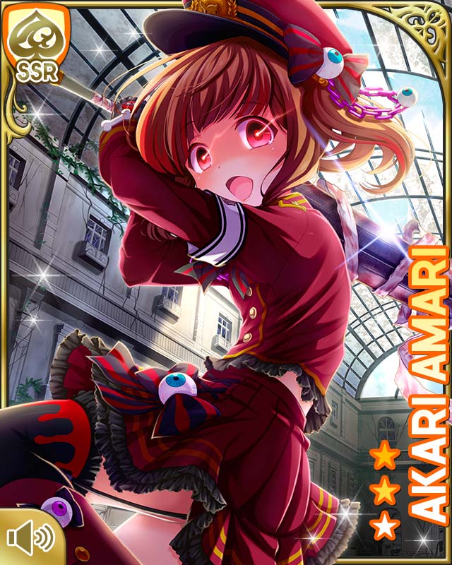 amari_akari, brown_hair, frame, girlfriend_(kari), glowing, glowing_eyes, hat, looking_at_viewer