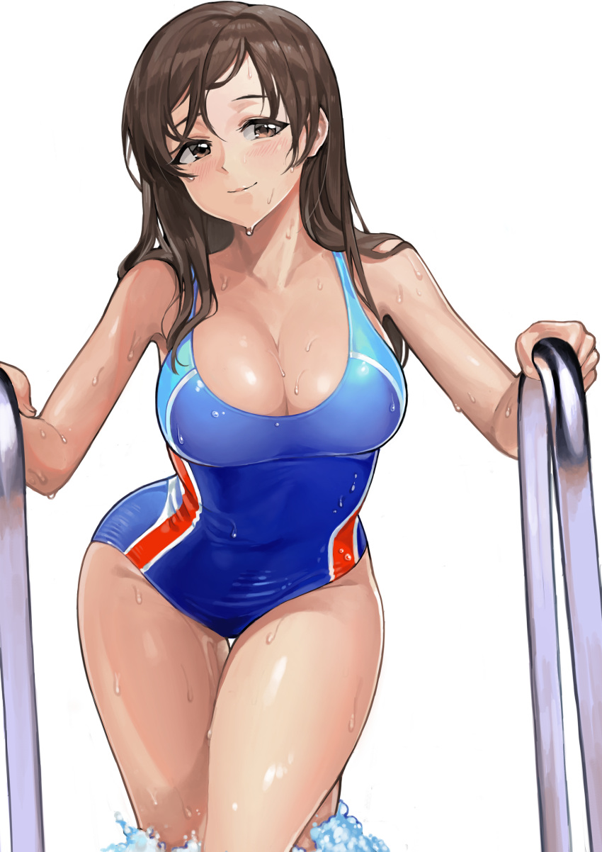 1girl, absurdres, ameyame, breasts, brown_eyes, brown_hair, character_request, cleavage