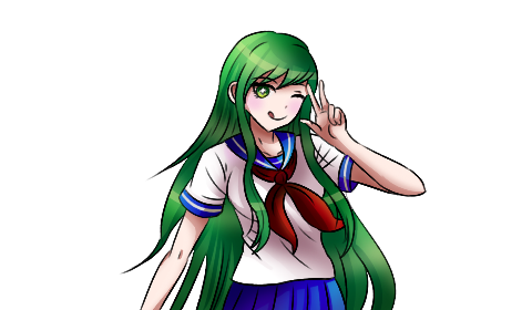 1girl, :p, edited, green_eyes, green_hair, happy, long_hair, lowres