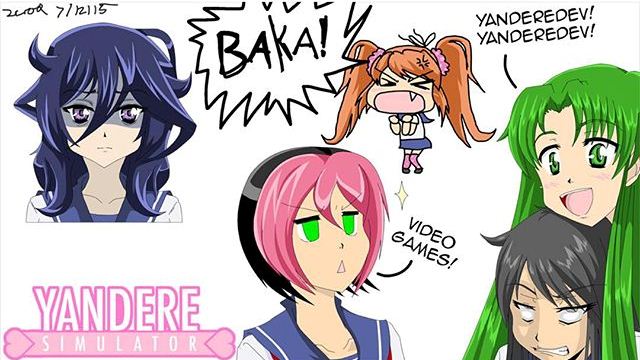angry, black_hair, blue_eyes, green_eyes, green_hair, happy, midori_gurin_(yandere_simulator), multiple_girls