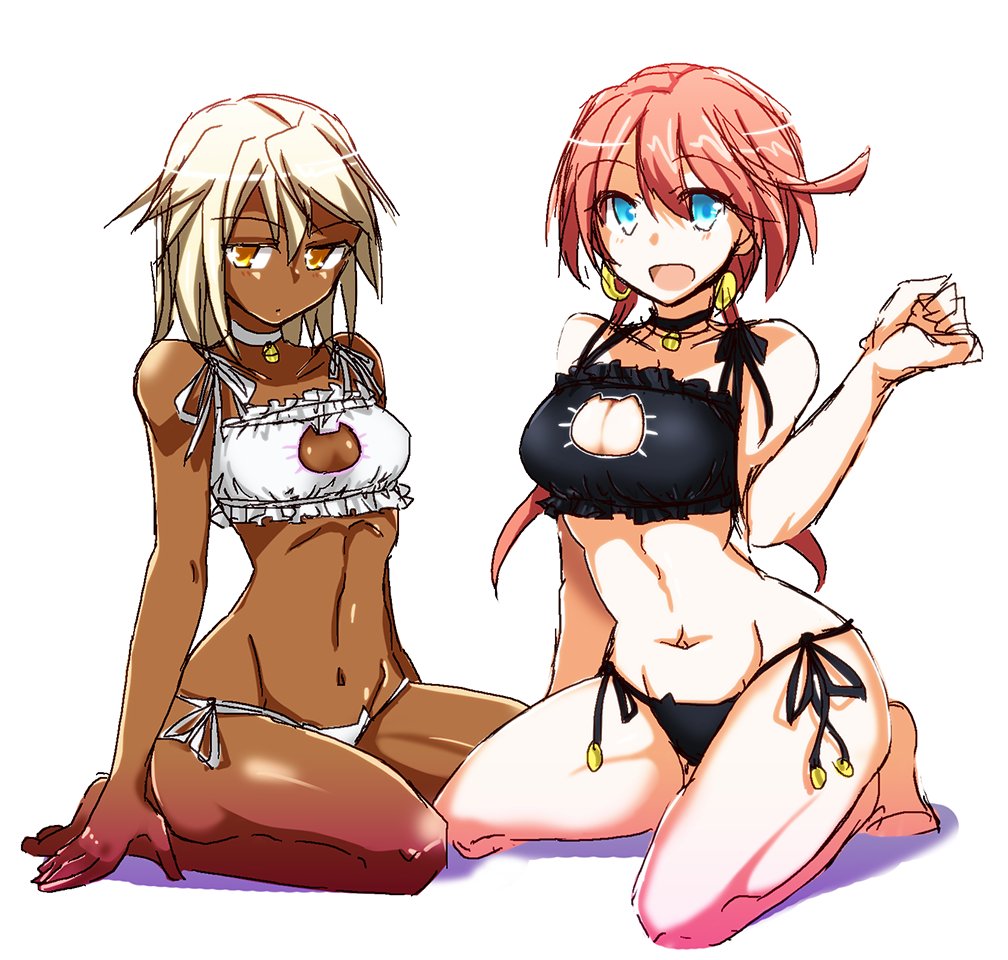 aqua_eyes, bare_shoulders, bikini, cleavage_cutout, dark_skin, elphelt_valentine, guilty_gear, guilty_gear_xrd