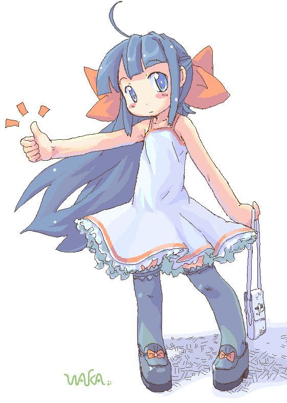 blue_eyes, blue_hair, blush, child, oekaki, original, thighhighs, thumbs_up