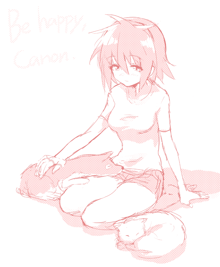 1girl, blush, breasts, cat, dog, finger_marks, hairband, kanon_memphis
