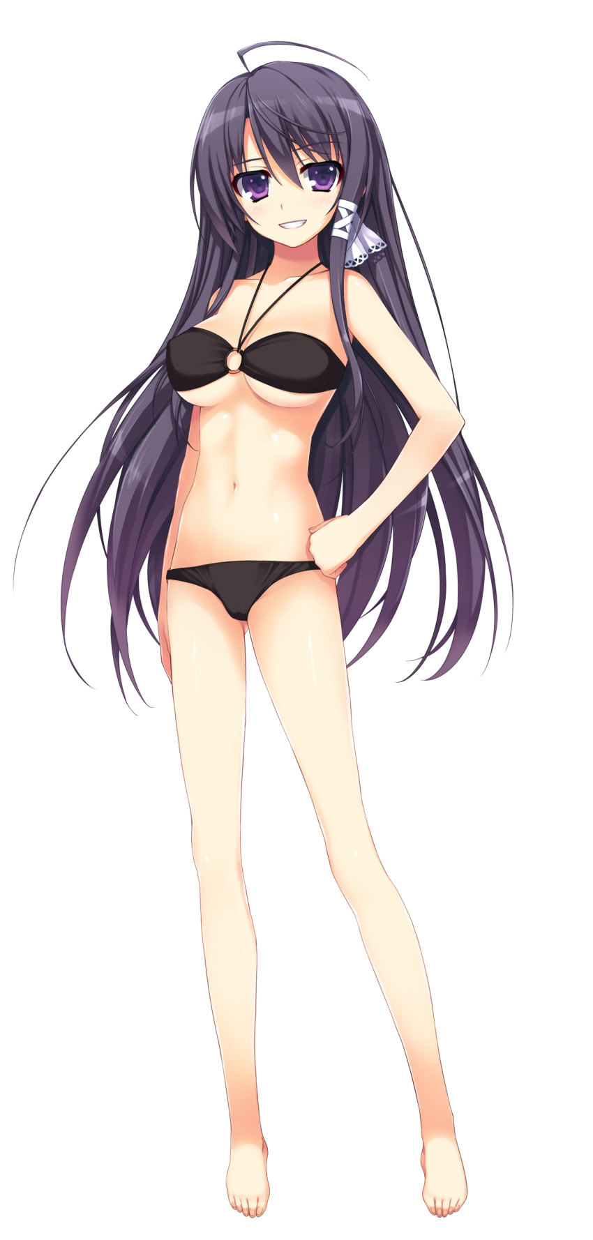 1girl, absurdres, bikini, blue_hair, full_body, hand_on_hip, highres, long_hair