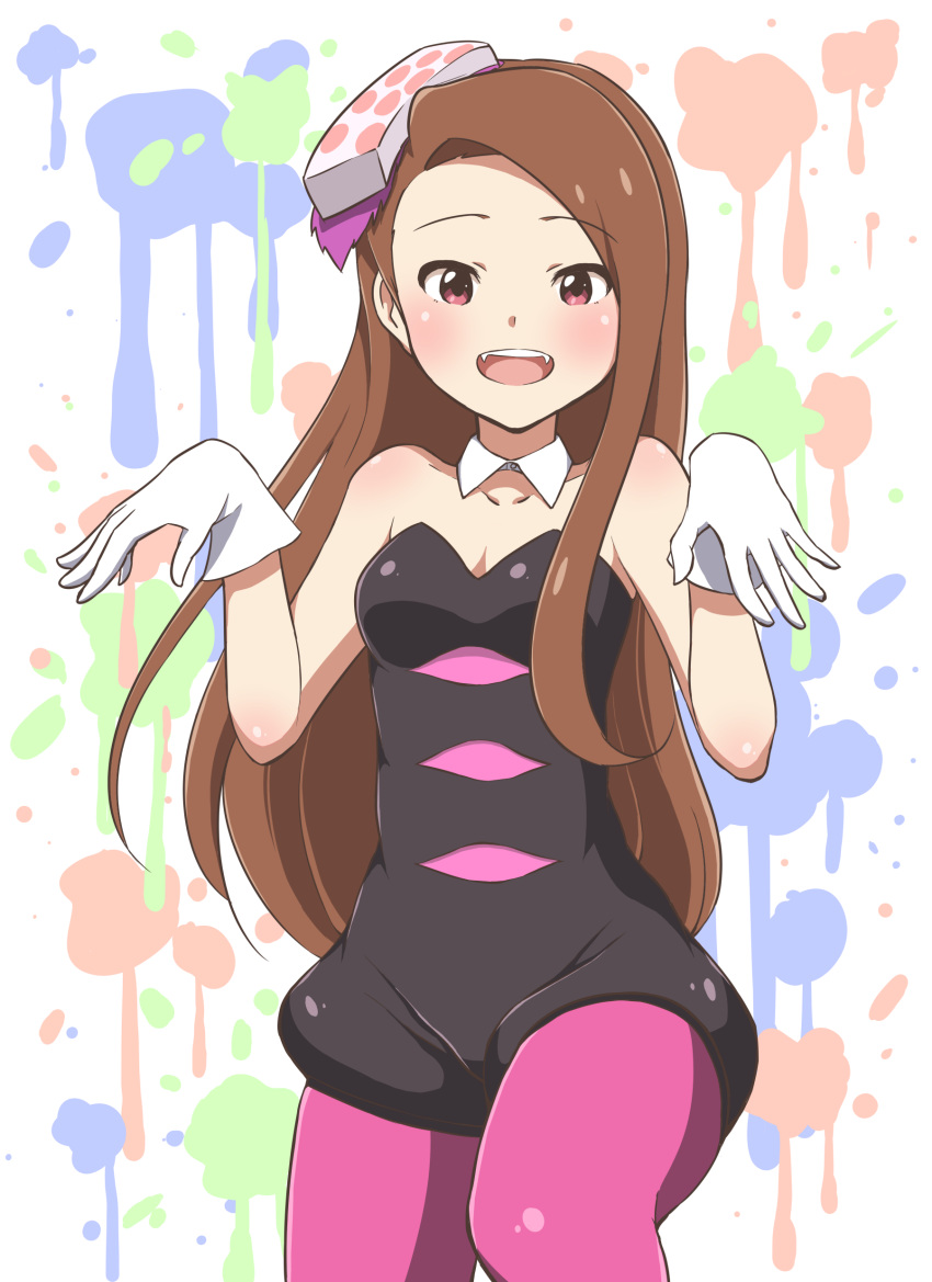 084_pro, 1girl, absurdres, aori_(splatoon), aori_(splatoon)_(cosplay), blush, brown_eyes, brown_hair