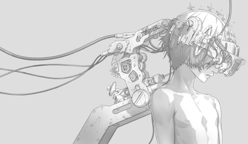 1boy, friday_(shisha_no_teitoku), monochrome, official_art, redjuice, shisha_no_teikoku