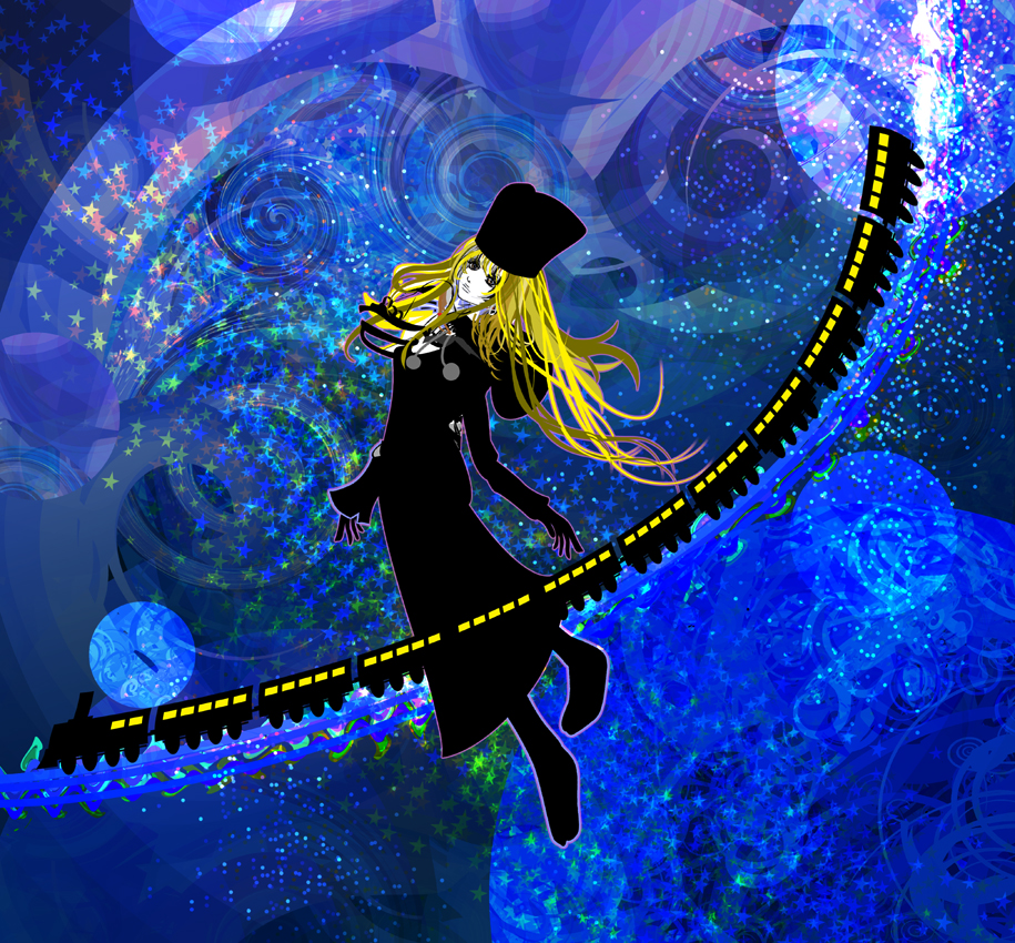 blonde_hair, brown_eyes, fur_hat, galaxy_express_999, ginga_tetsudou_999, hat, kazaana, locomotive