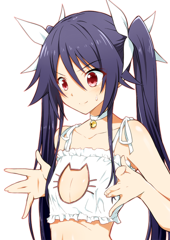 bell, blue_hair, cat_keyhole_bra, choker, hair_ornament, jingle_bell, ore_twintail_ni_narimasu, red_eyes