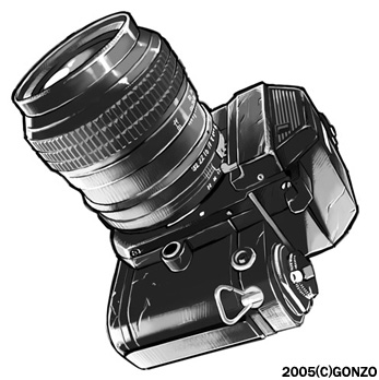camera, dutch_angle, kozaki_yusuke, kozaki_yuusuke, lowres, monochrome, no_humans, official_art