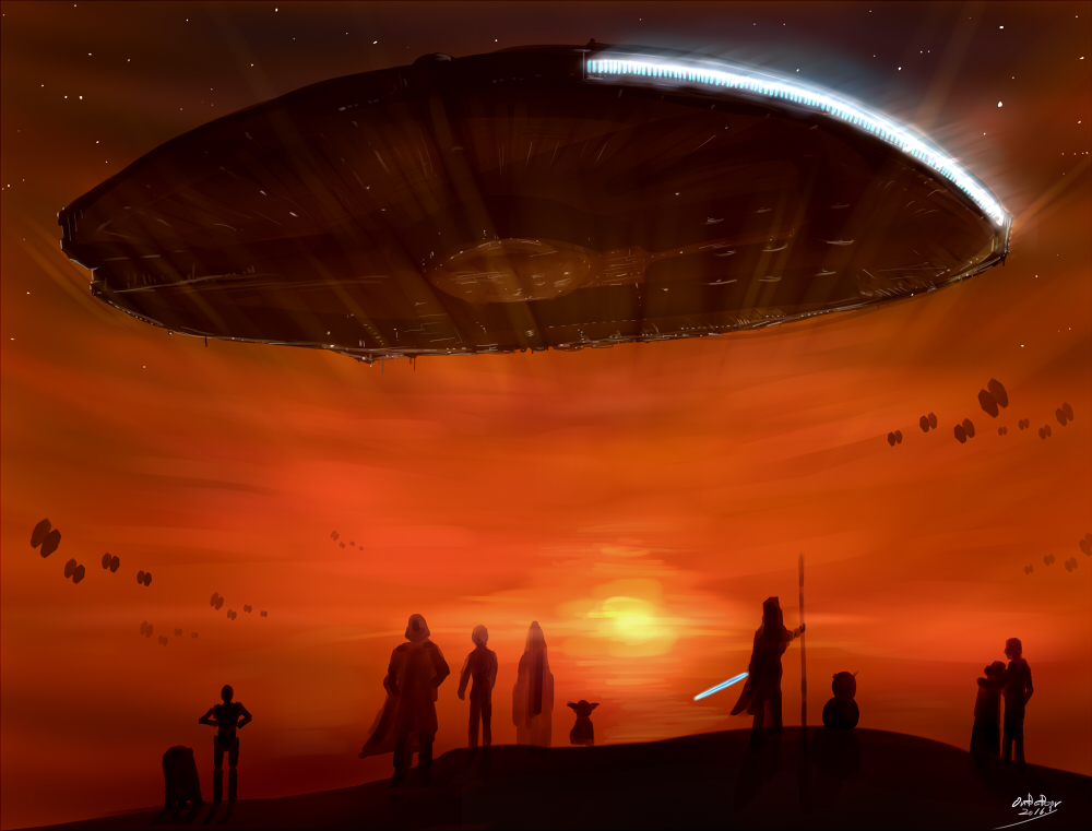 2016, alien, armor, artist_request, bb-8, boots, c-3po, cape, couple, cyborg, darth_vader, energy_sword, epic, family, father_and_daughter, father_and_son, first_order, fleet, flying, galactic_empire, grandfather_and_granddaughter, han_solo, helmet, hood, hug, husband_and_wife, jakku_(star_wars), jedi, kylo_ren, lightsaber, luke_skywalker, millennium_falcon, multiple_boys, obi-wan_kenobi, pointy_ears, princess_leia_organa_solo, r2-d2, realistic, rebel_alliance, rey_(star_wars), robot, science_fiction, signature, sith, size_difference, space_craft, spoilers, staff, star_(sky), star_wars, star_wars:_the_force_awakens, starfighter, sun, sword, tatooine, tie_fighter, time_paradox, tunic, weapon, yoda