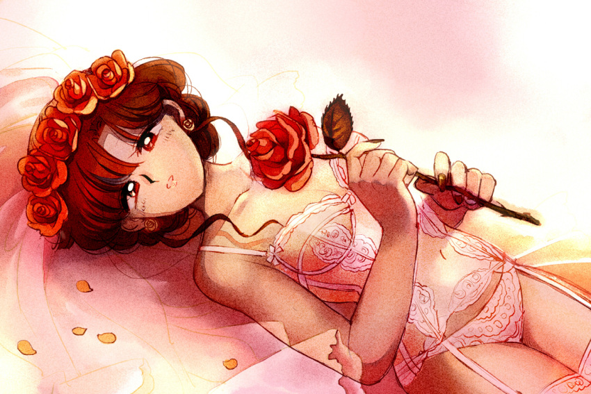 1girl, alternate_hairstyle, bangs, bishoujo_senshi_sailor_moon, brown_eyes, brown_hair, earrings, flower