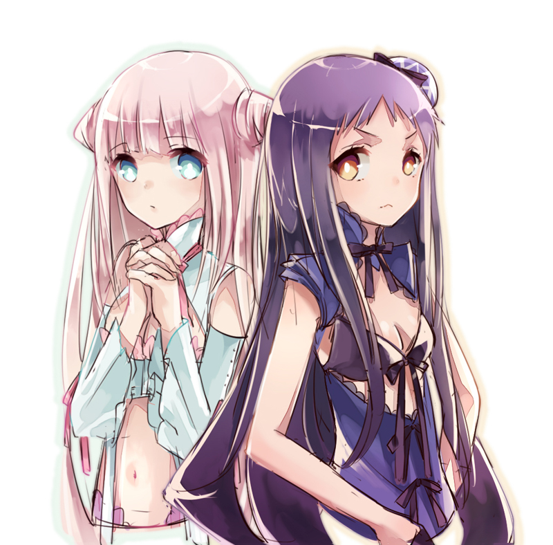 2girls, captain_yue, fang, fujiwara_cocoa_(mangaka), kagari_hibana, katsute_mahou_shoujo_to_aku_wa_tekitai_shiteita, long_hair, mimori_byakuya