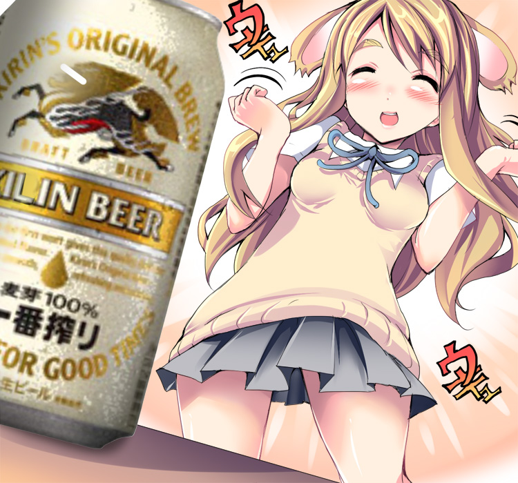 beer, blonde_hair, blush, censored, drunk, identity_censor, k-on!, kotobuki_tsumugi