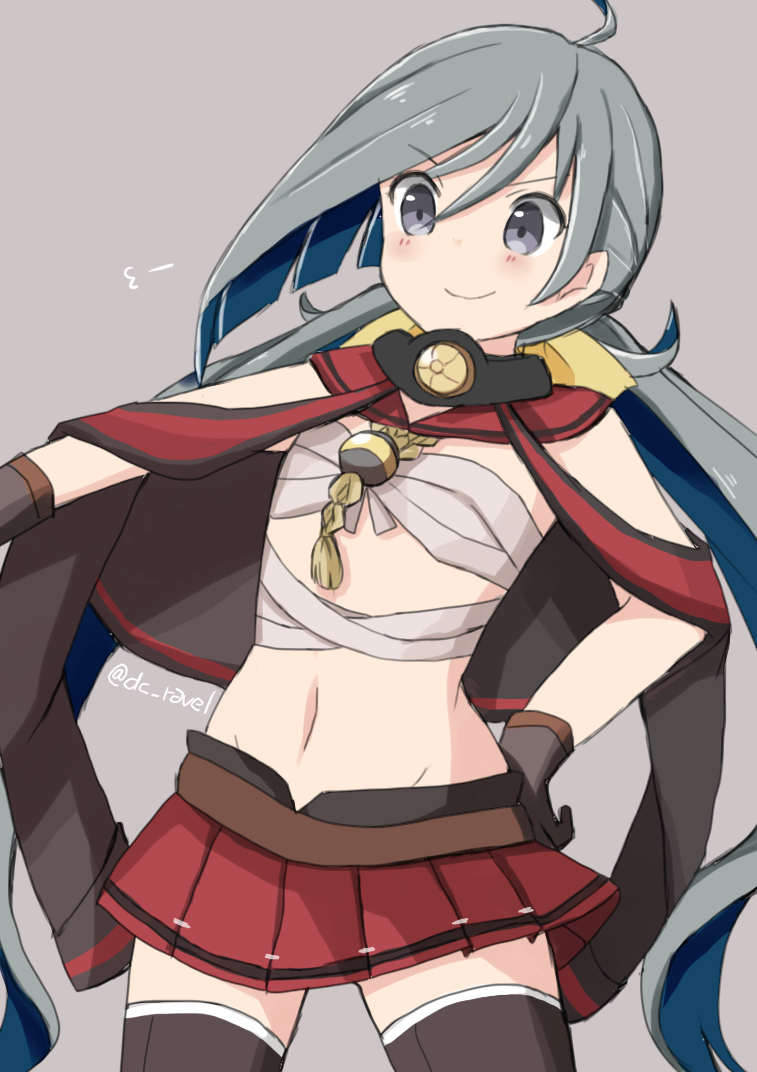 1girl, capelet, cosplay, gloves, grey_eyes, kantai_collection, kiyoshimo_(kantai_collection), musashi_(kantai_collection)