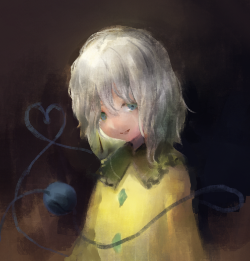 1girl, eyeball, gradient, gradient_background, green_eyes, heart, heart_of_string, io_(io_oekaki)