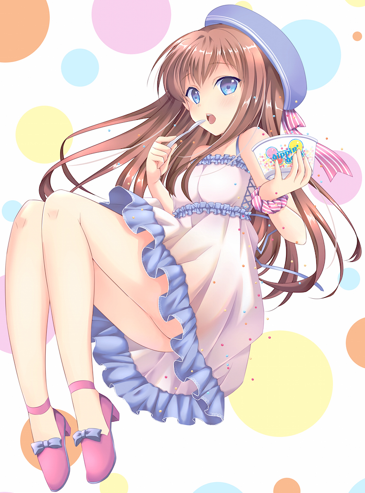 1girl, blue_eyes, brown_hair, hat, long_hair, nu_(ukskuj), original, solo