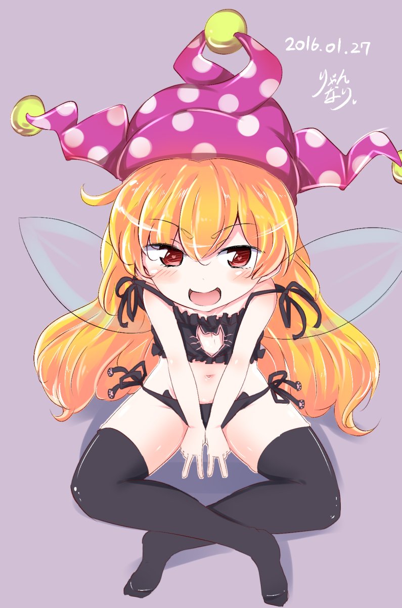 1girl, artist_name, bangs, black_bra, black_panties, blonde_hair, blush, bra