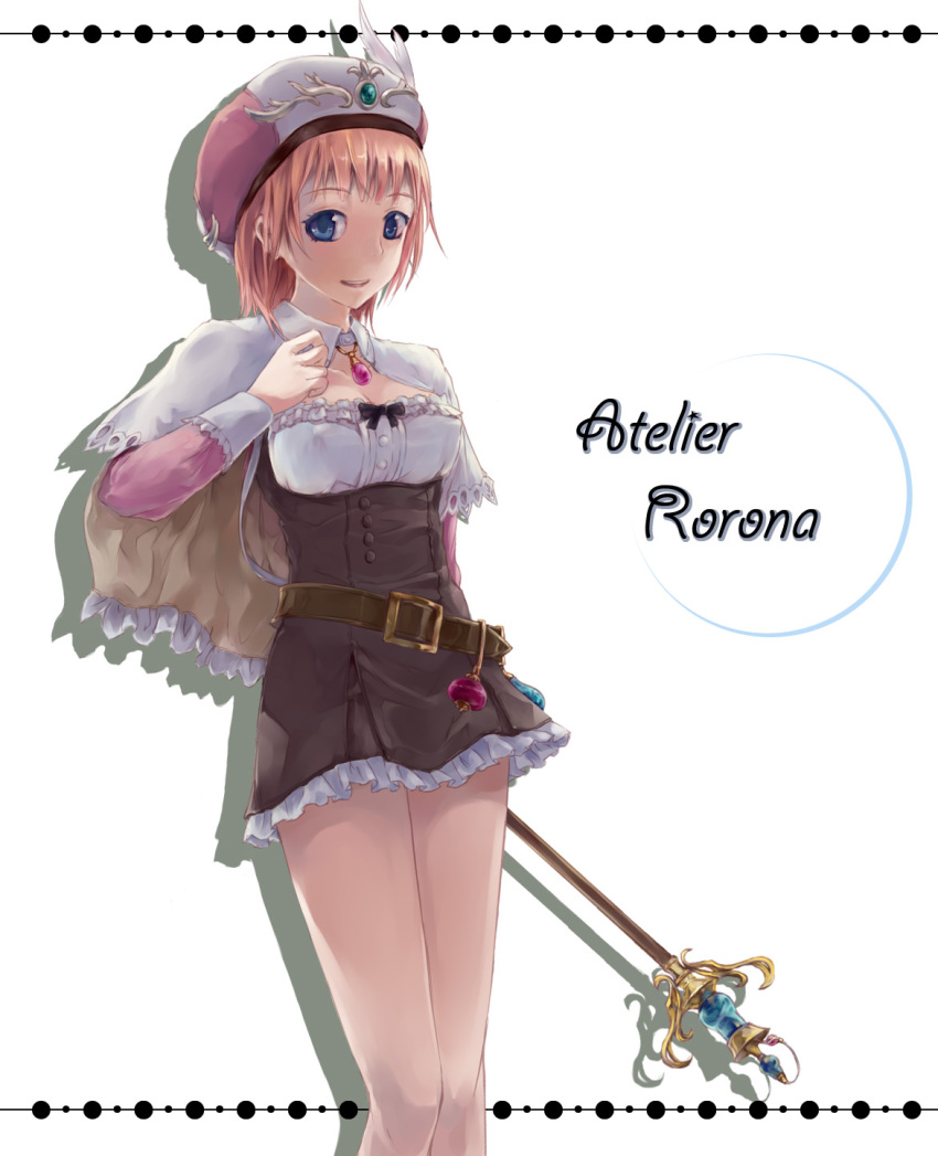 atelier_(series), atelier_rorona, belt, blue_eyes, brown_dress, brown_hair, dress, erect_nipples