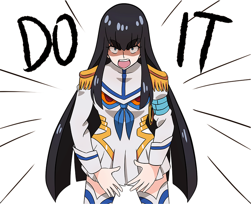1girl, constricted_pupils, cowboy_shot, epaulettes, eyebrows, h0saki, junketsu, kill_la_kill, kiryuuin_satsuki, meme, open_mouth, parody, school_uniform, shia_labeouf, text