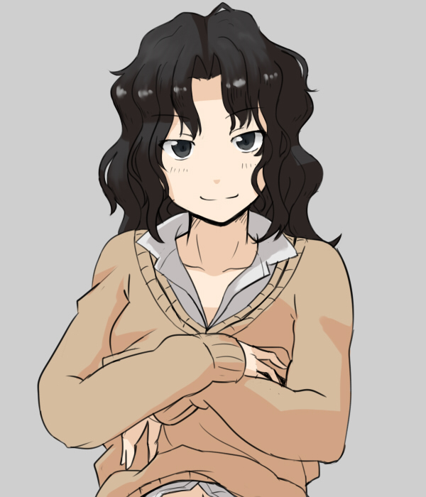 1girl, amagami, black_eyes, black_hair, blazer, collarbone, facing_viewer, grey_background