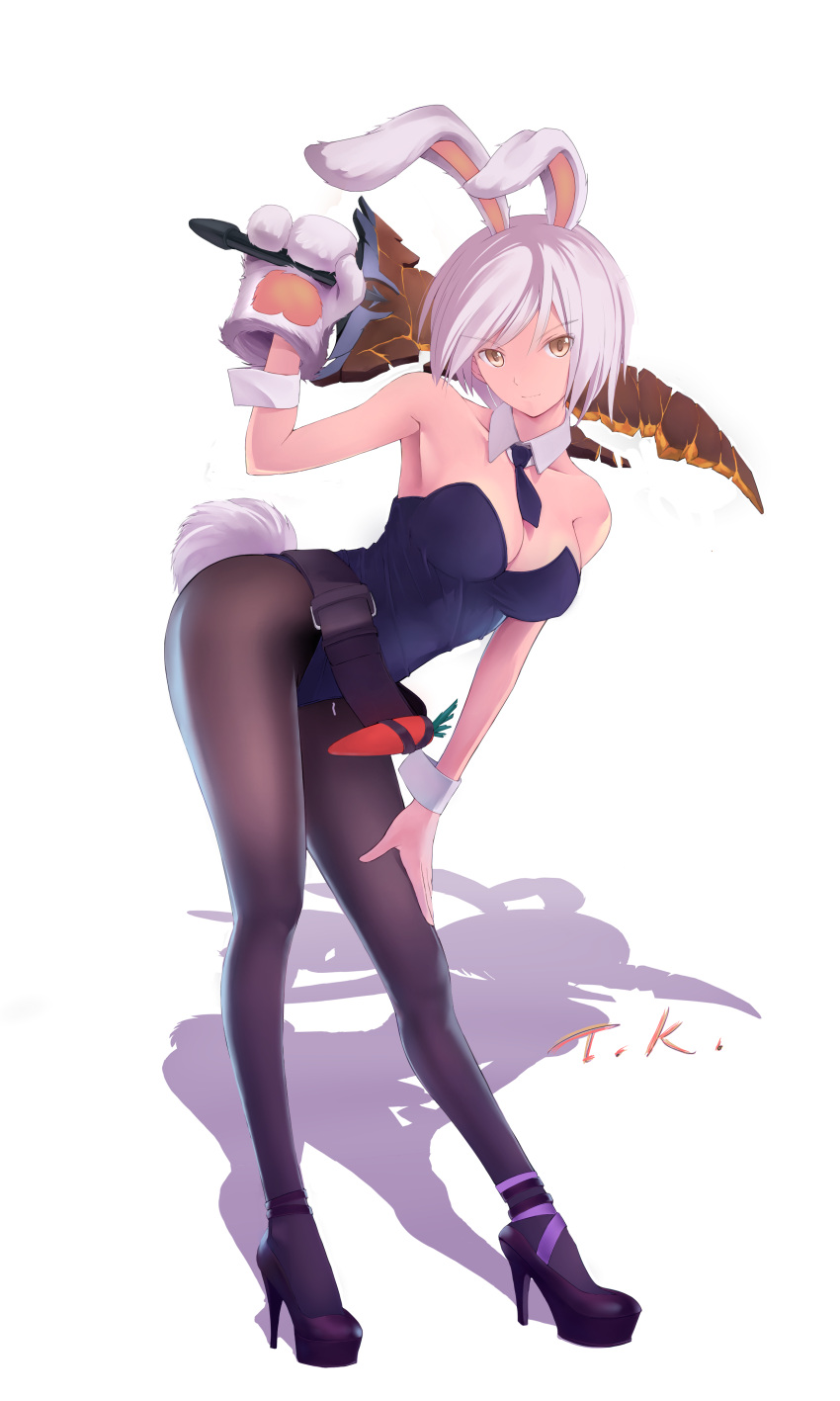 1girl, absurdres, animal_ears, ankle_ribbon, armpits, bangs, bare_shoulders, battle_bunny_riven