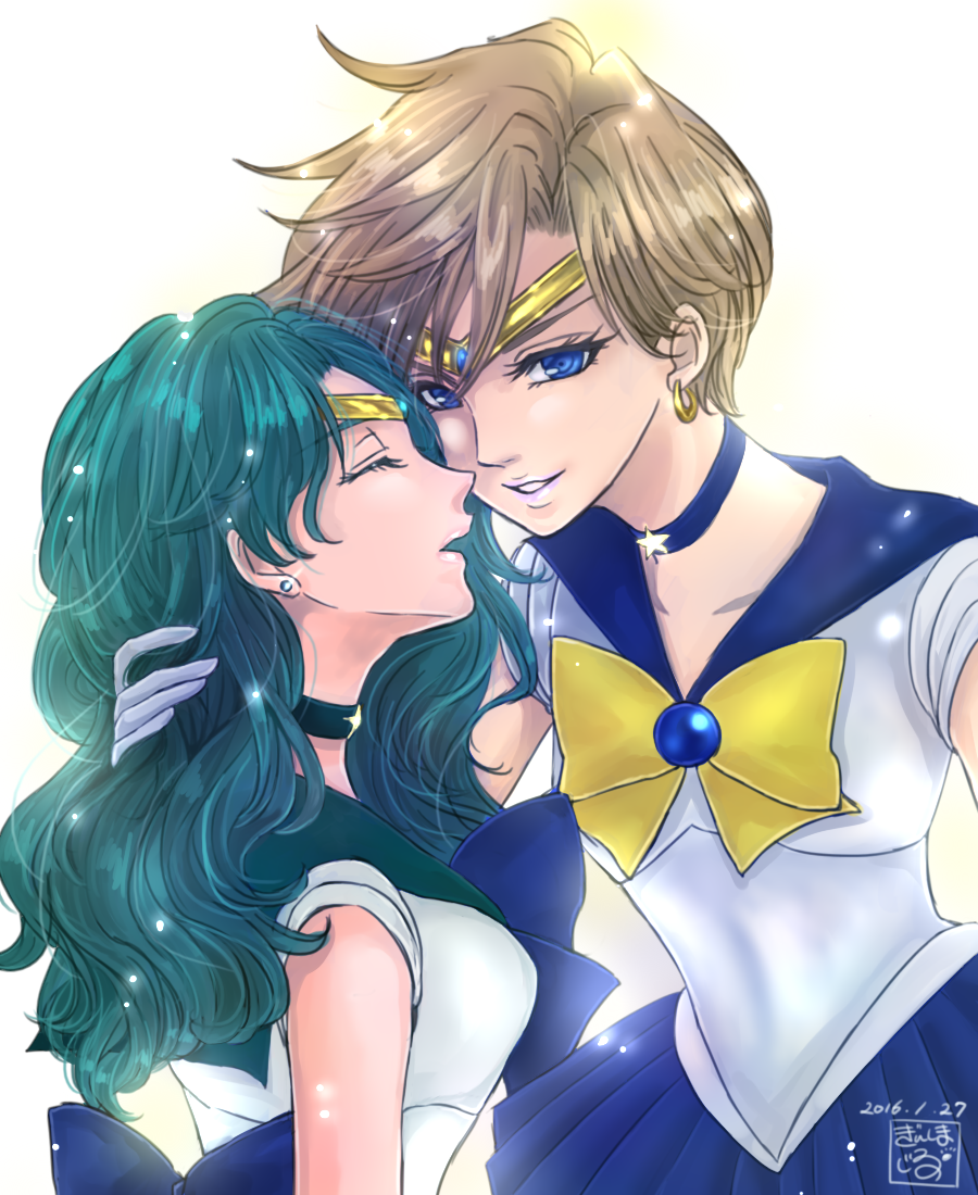 2016, 2girls, bishoujo_senshi_sailor_moon, blonde_hair, blue_bow, blue_eyes, blue_skirt, bow