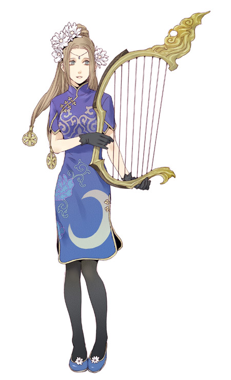 1girl, blue_eyes, braid, brown_hair, cai_wenji_(shin_sangoku_musou), chinese_clothes, flower, gloves