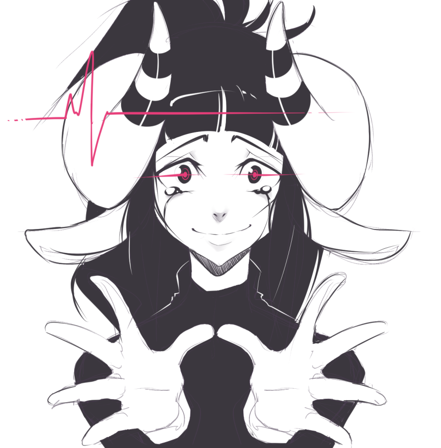 1girl, animal_ears, black_tears, creepy, crying, grin, horns, red_eyes