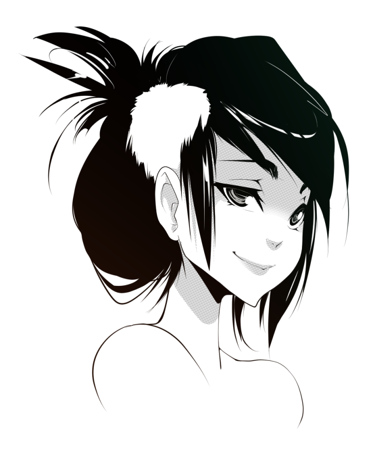 1girl, face, hair_ornament, hairpin, lips, monochrome, ponytail, self-portrait