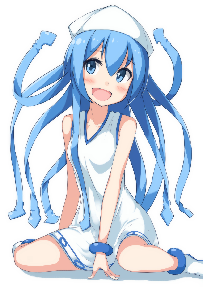 1girl, :d, blue_eyes, blue_hair, blush, dress, hat, highres