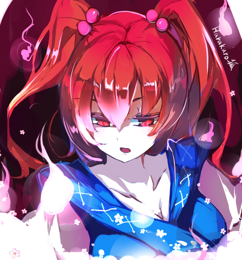 1girl, artist_name, bangs, blue_dress, breasts, cleavage, collarbone, dress