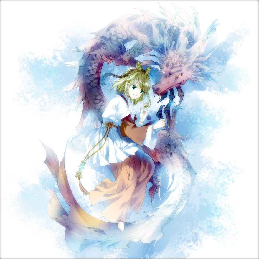 blonde_hair, blue_eyes, chry_(abbey_bc), chry_(pixiv20842), dragon, hair_ornament, hair_ribbon, hairclip